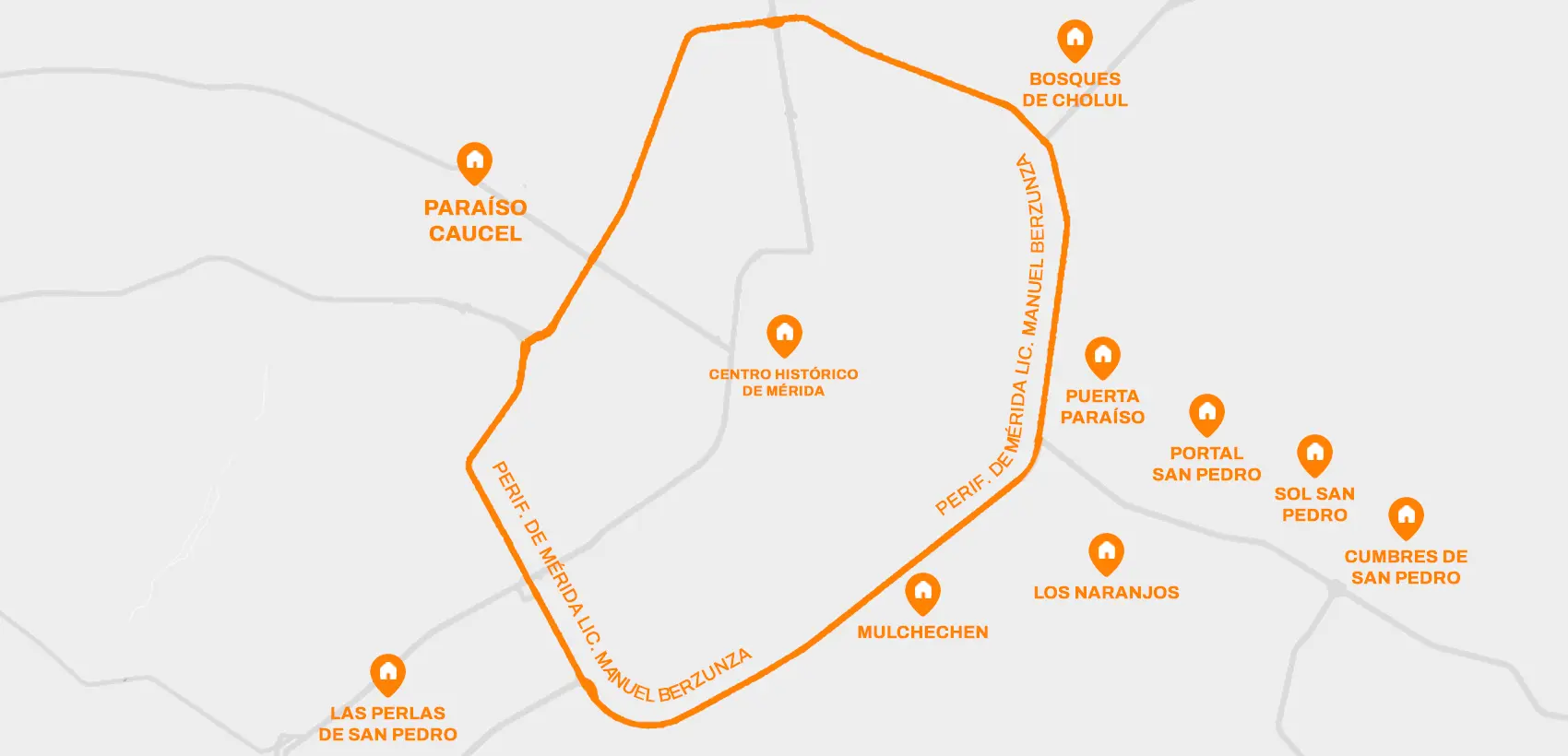 Mapa de las comunidades PROVI en Mérida y Yucatán: Cholul, Ciudad Caucel, Montebello, San Pedro Noh Pat, Kanasín, Umán y más